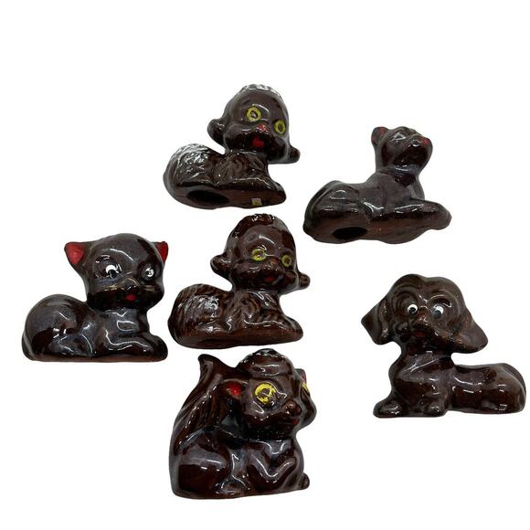 Japanese Redware 1950s Animal Figurines Skunk Cat Poodle Dog Lamb Collectibles - Picture 1 of 16